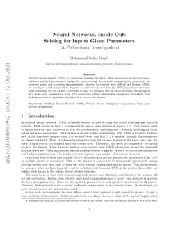 Neural Networks, Inside Out: Solving for Inputs Given Parameters (A
  Preliminary Investigation)