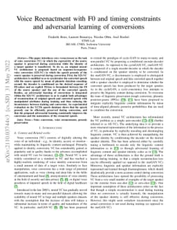 Voice Reenactment with F0 and timing constraints and adversarial
  learning of conversions