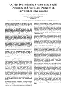 COVID-19 Monitoring System using Social Distancing and Face Mask
  Detection on Surveillance video datasets