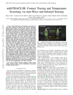 MilliTRACE-IR: Contact Tracing and Temperature Screening via mm-Wave and
  Infrared Sensing