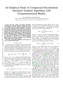 An Empirical Study on Compressed Decentralized Stochastic Gradient
  Algorithms with Overparameterized Models
