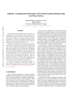 ZSpeedL -- Evaluating the Performance of Zero-Shot Learning Methods
  using Low-Power Devices