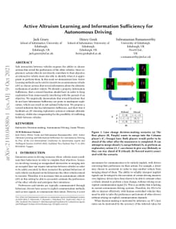 Active Altruism Learning and Information Sufficiency for Autonomous
  Driving