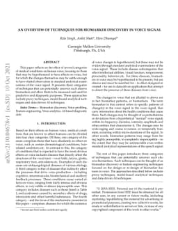 An Overview of Techniques for Biomarker Discovery in Voice Signal
