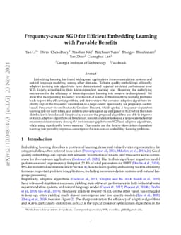 Frequency-aware SGD for Efficient Embedding Learning with Provable
  Benefits