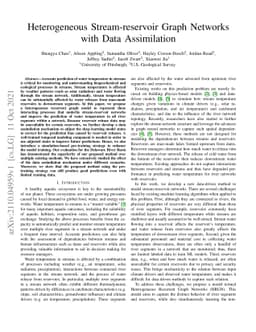 Heterogeneous Stream-reservoir Graph Networks with Data Assimilation