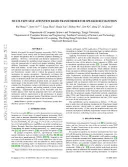 Multi-View Self-Attention Based Transformer for Speaker Recognition
