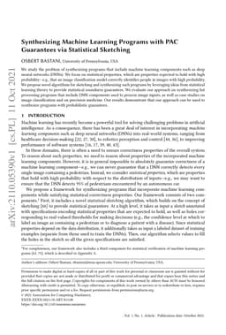 Synthesizing Machine Learning Programs with PAC Guarantees via
  Statistical Sketching