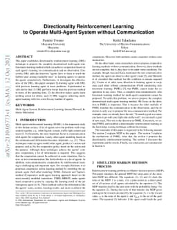 Directionality Reinforcement Learning to Operate Multi-Agent System
  without Communication