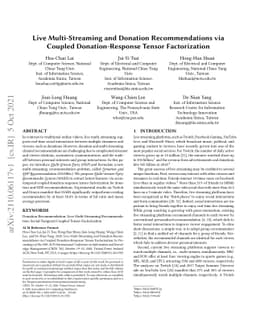 Live Multi-Streaming and Donation Recommendations via Coupled
  Donation-Response Tensor Factorization