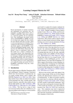 Learning Compact Metrics for MT