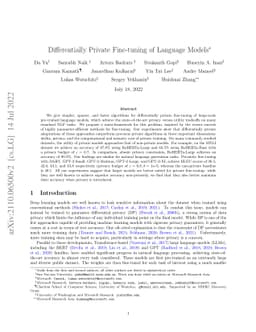 Differentially Private Fine-tuning of Language Models