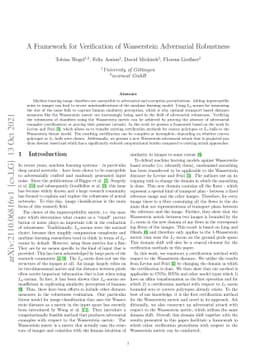 A Framework for Verification of Wasserstein Adversarial Robustness