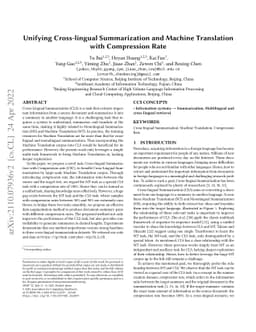 Unifying Cross-lingual Summarization and Machine Translation with
  Compression Rate