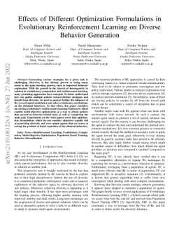 Effects of Different Optimization Formulations in Evolutionary
  Reinforcement Learning on Diverse Behavior Generation