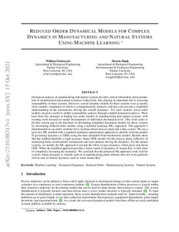 Reduced Order Dynamical Models For Complex Dynamics in Manufacturing and
  Natural Systems Using Machine Learning