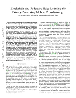 Blockchain and Federated Edge Learning for Privacy-Preserving Mobile
  Crowdsensing