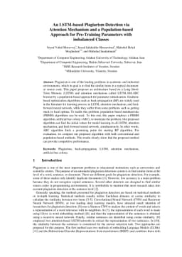 An LSTM-based Plagiarism Detection via Attention Mechanism and a
  Population-based Approach for Pre-Training Parameters with imbalanced Classes