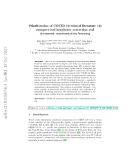 Prioritization of COVID-19-related literature via unsupervised keyphrase
  extraction and document representation learning