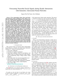 Forecasting Nonverbal Social Signals during Dyadic Interactions with
  Generative Adversarial Neural Networks