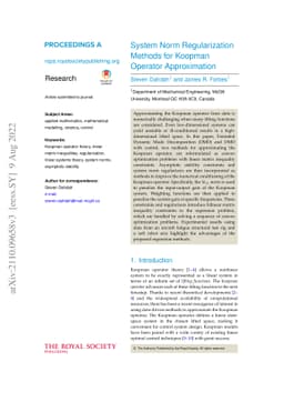 System Norm Regularization Methods for Koopman Operator Approximation