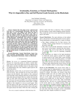 Irrationality, Extortion, or Trusted Third-parties: Why it is Impossible
  to Buy and Sell Physical Goods Securely on the Blockchain