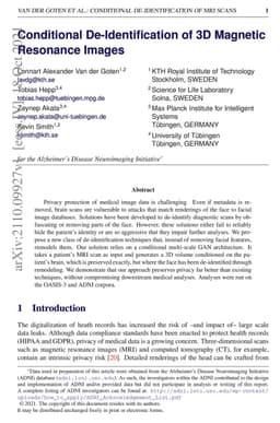 Conditional De-Identification of 3D Magnetic Resonance Images