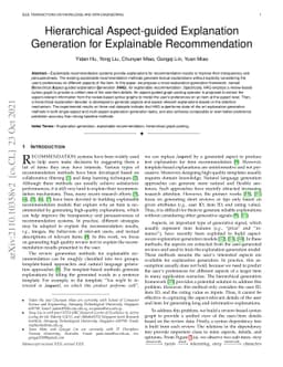 Hierarchical Aspect-guided Explanation Generation for Explainable
  Recommendation