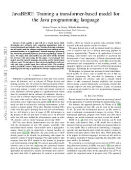 JavaBERT: Training a transformer-based model for the Java programming
  language