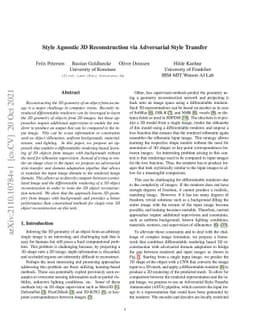 Style Agnostic 3D Reconstruction via Adversarial Style Transfer