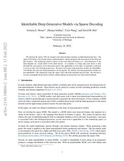 Identifiable Deep Generative Models via Sparse Decoding