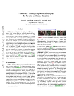 Multimodal Learning using Optimal Transport for Sarcasm and Humor
  Detection