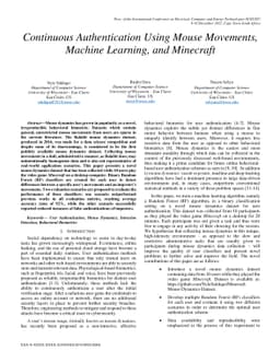 Continuous Authentication Using Mouse Movements, Machine Learning, and
  Minecraft