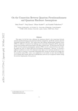 On the Connection Between Quantum Pseudorandomness and Quantum Hardware
  Assumptions