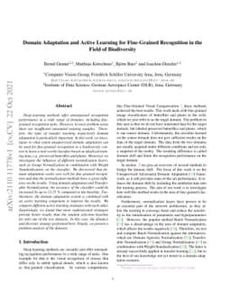 Domain Adaptation and Active Learning for Fine-Grained Recognition in
  the Field of Biodiversity