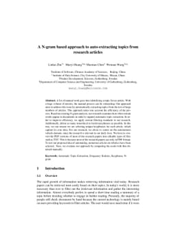 An N-gram based approach to auto-extracting topics from research
  articles