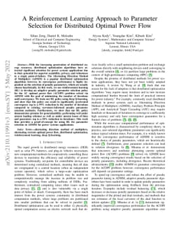 A Reinforcement Learning Approach to Parameter Selection for Distributed
  Optimal Power Flow