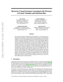 Recursive Causal Structure Learning in the Presence of Latent Variables
  and Selection Bias