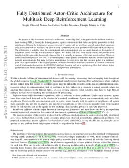 Fully Distributed Actor-Critic Architecture for Multitask Deep
  Reinforcement Learning