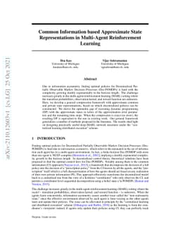 Common Information based Approximate State Representations in
  Multi-Agent Reinforcement Learning