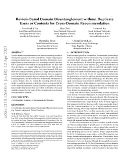 Review-Based Domain Disentanglement without Duplicate Users or Contexts
  for Cross-Domain Recommendation