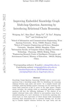 Improving Embedded Knowledge Graph Multi-hop Question Answering by
  introducing Relational Chain Reasoning