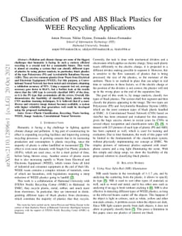 Classification of PS and ABS Black Plastics for WEEE Recycling
  Applications