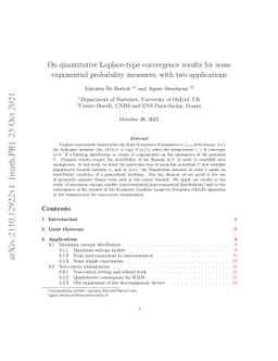 On quantitative Laplace-type convergence results for some exponential
  probability measures, with two applications