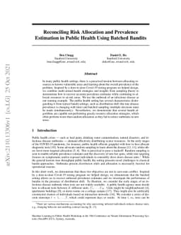 Reconciling Risk Allocation and Prevalence Estimation in Public Health
  Using Batched Bandits