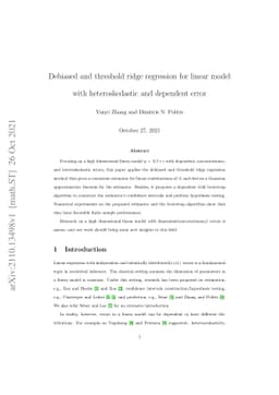 Debiased and threshold ridge regression for linear model with
  heteroskedastic and dependent error