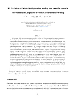 DASentimental: Detecting depression, anxiety and stress in texts via
  emotional recall, cognitive networks and machine learning