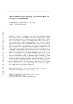 PARIS: Personalized Activity Recommendation for Improving Sleep Quality