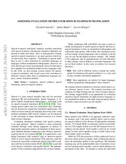 Assessing Evaluation Metrics for Speech-to-Speech Translation