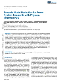 Towards Model Reduction for Power System Transients with
  Physics-Informed PDE